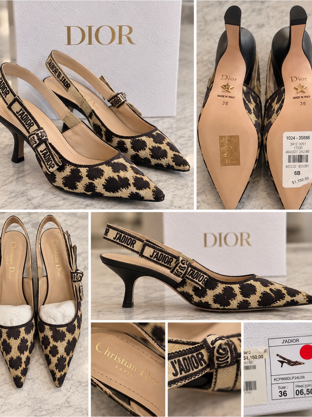 Dior Black & Tan Leopard J'Adior Slingback Pumps -NEVER WORN - Picture 2 of 3